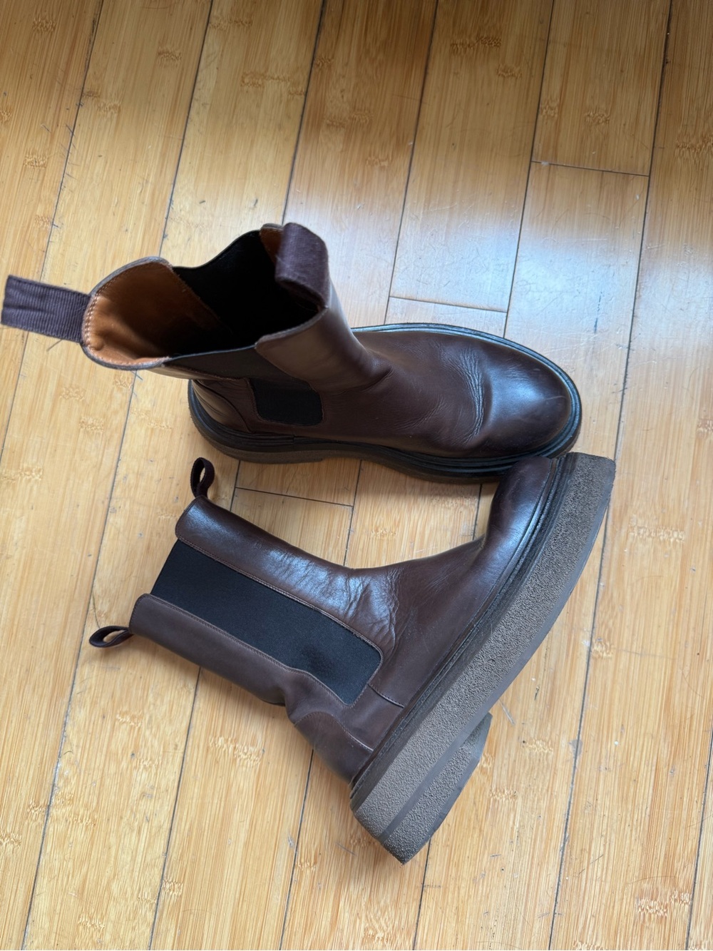 Marsèll Pull On chunky brown leather mid calf leather flat boots